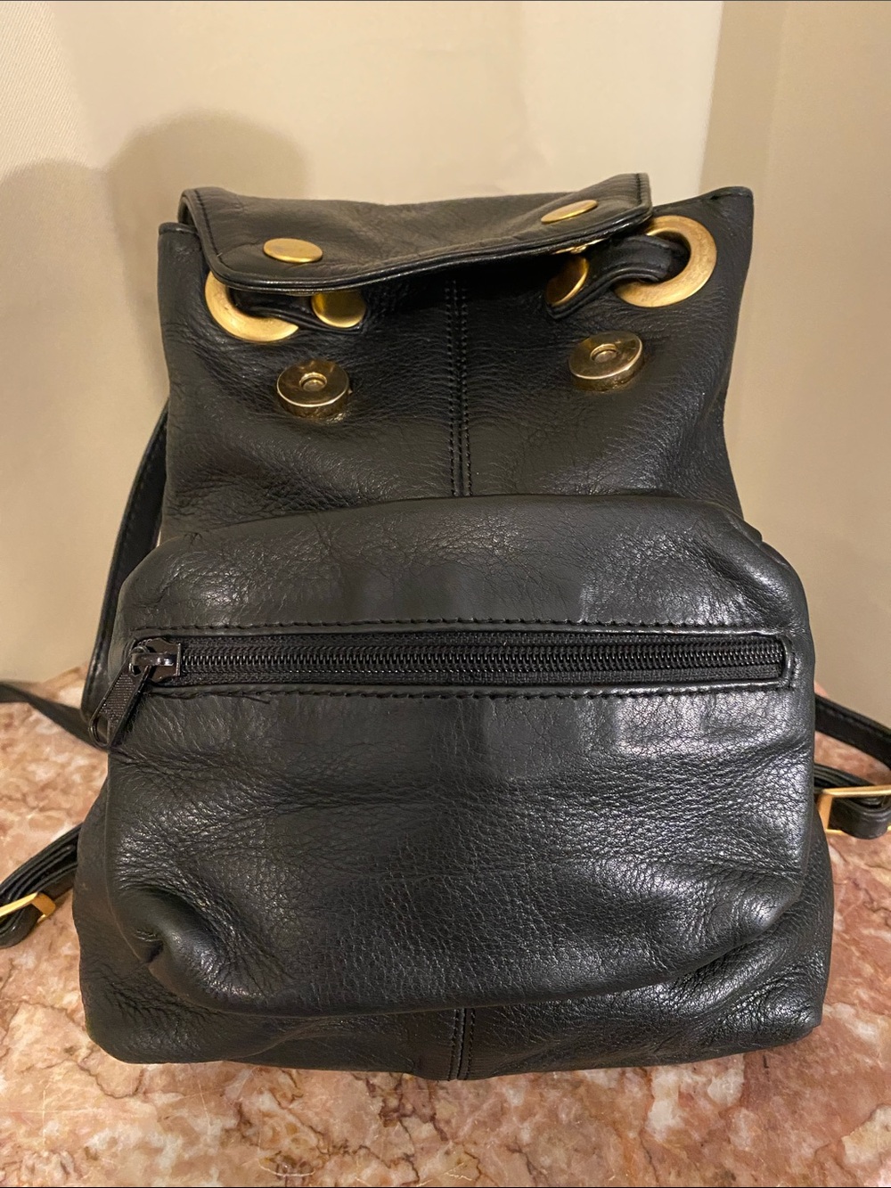 Tannery West Genuine Black Leather Mini backpack Brass Hardware
